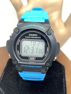 Casio Men's Watch W219H Illuminator Quartz Digital 42mm Black Blue Resin 3224